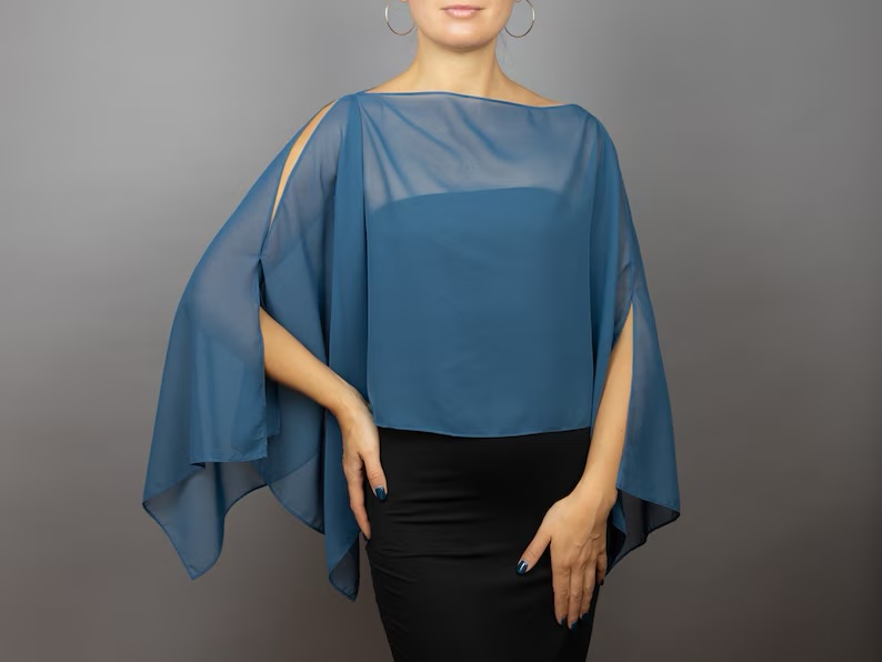 sea blue chiffon capelet sheer cape
