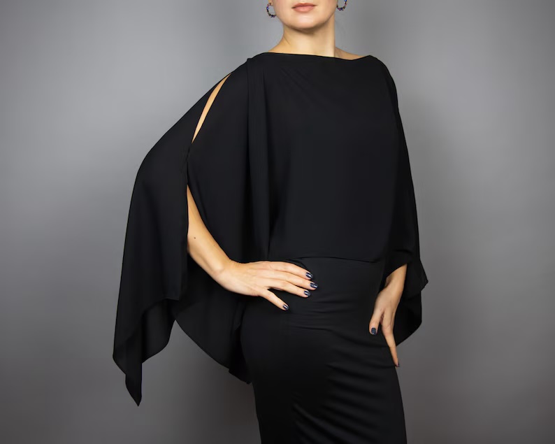 black chiffon capelet sheer cape
