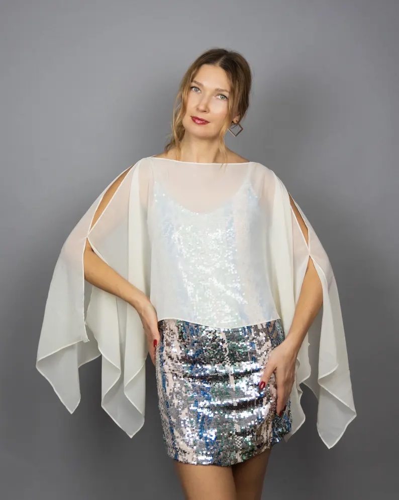 cream chiffon capelet sheer cape