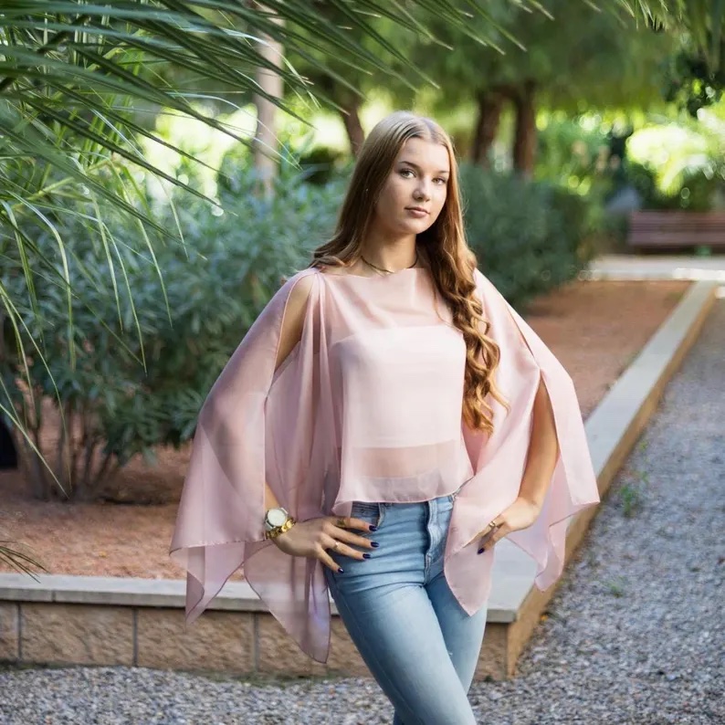 pink blush chiffon capelet sheer cape