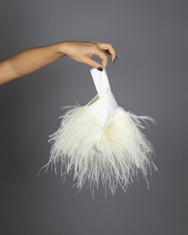 ivory purse ostrich feathers Japanese knot bag