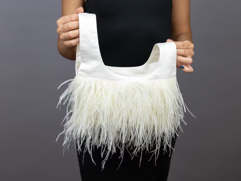 ivory purse ostrich feathers Japanese knot bag