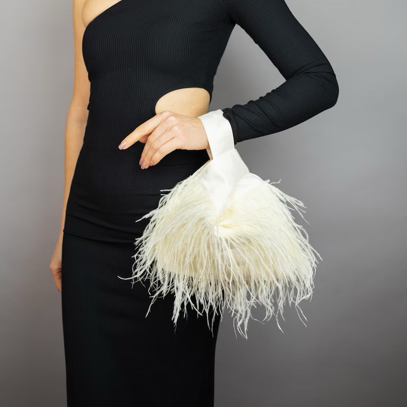 ivory purse ostrich feathers Japanese knot bag