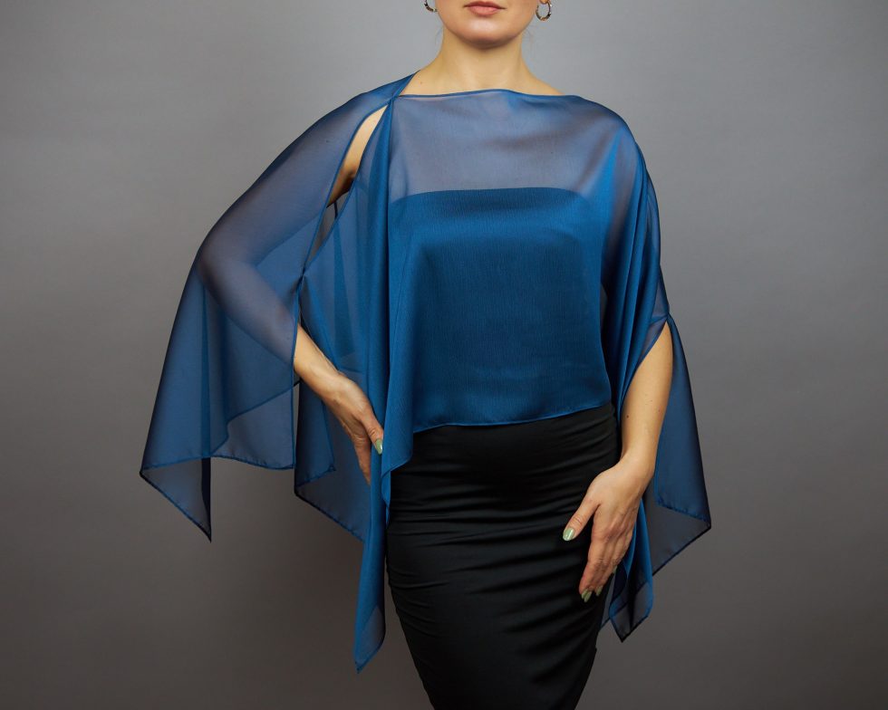Yale blue chiffon capelet sheer cape