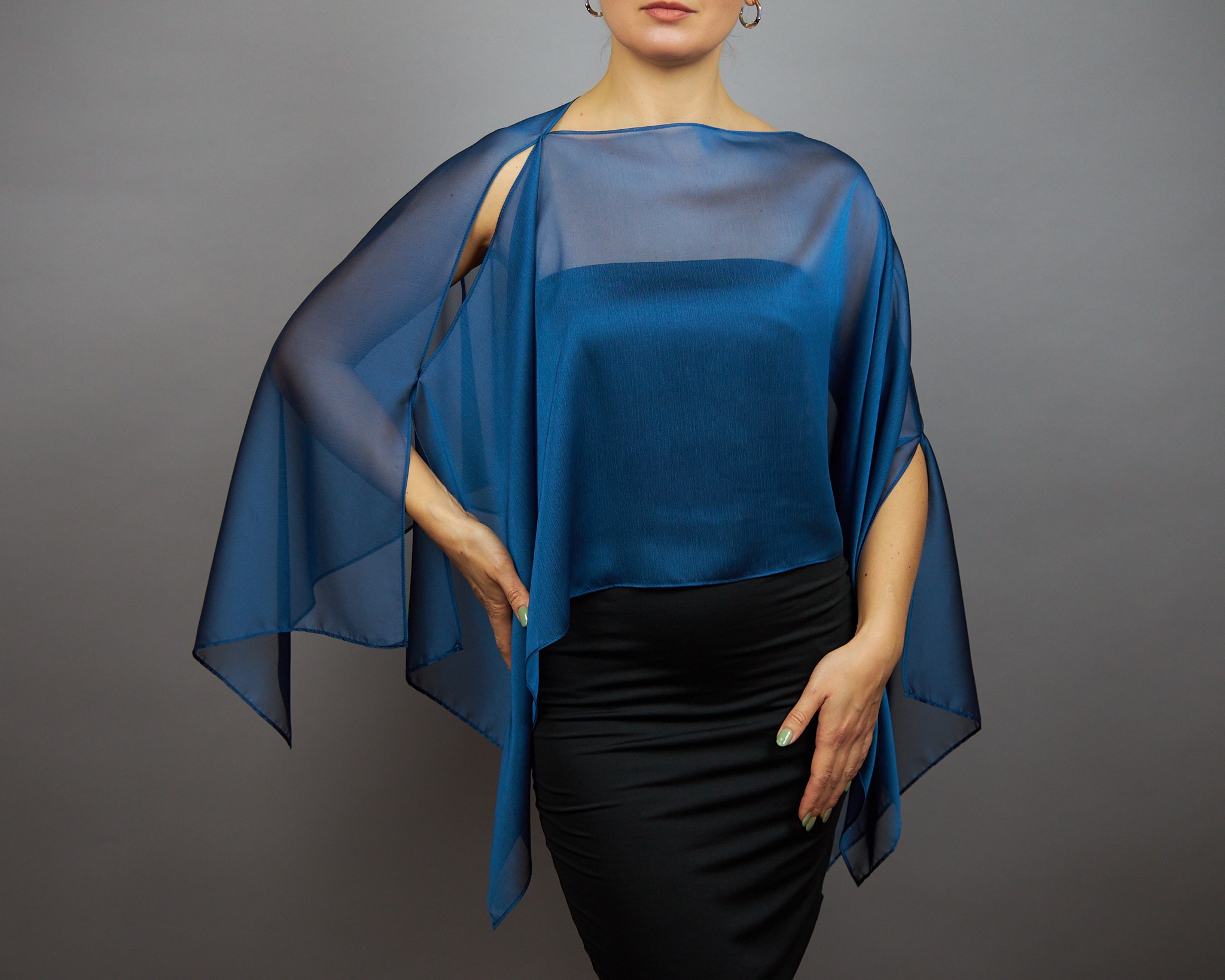 Yale blue chiffon capelet sheer cape