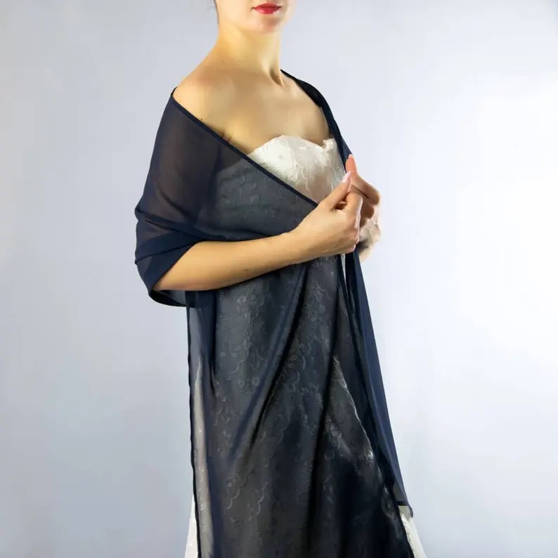 blue chiffon shawl sheer scarf