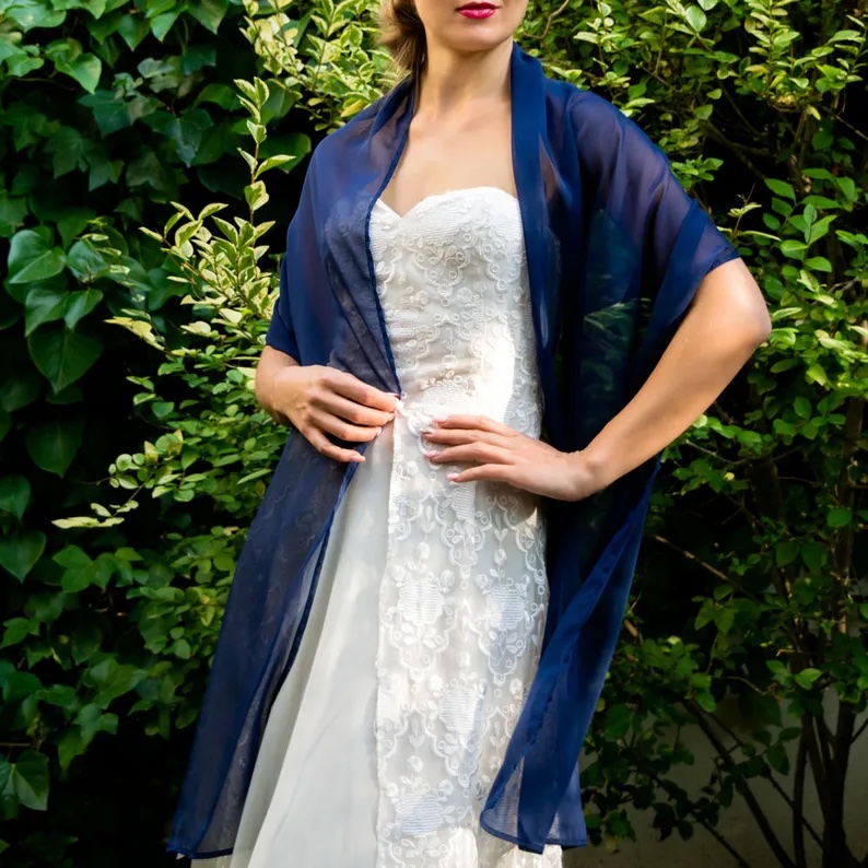 blue chiffon shawl sheer scarf