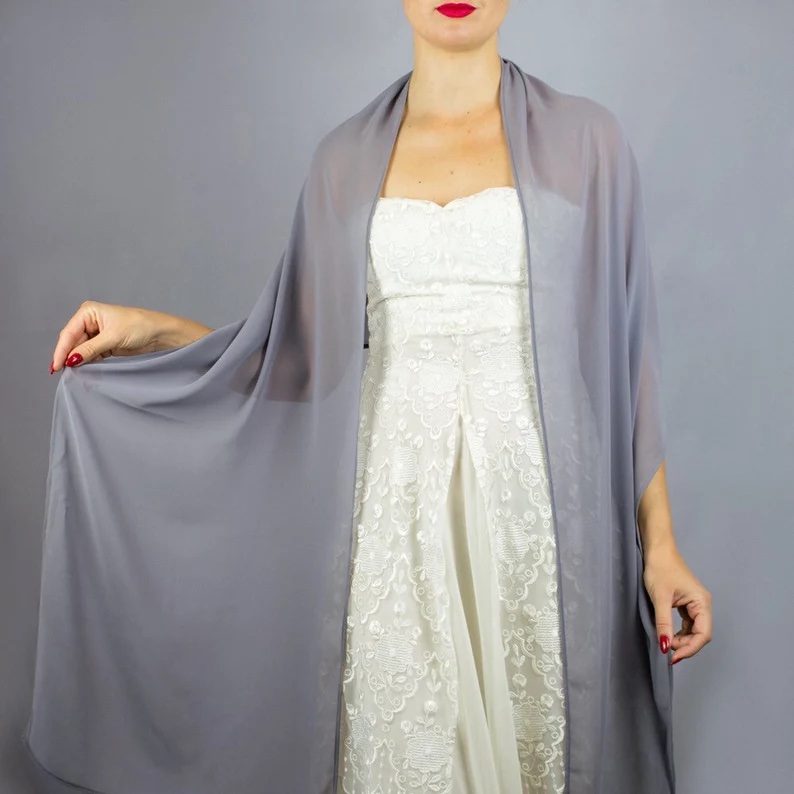 grey chiffon shawl sheer scarf