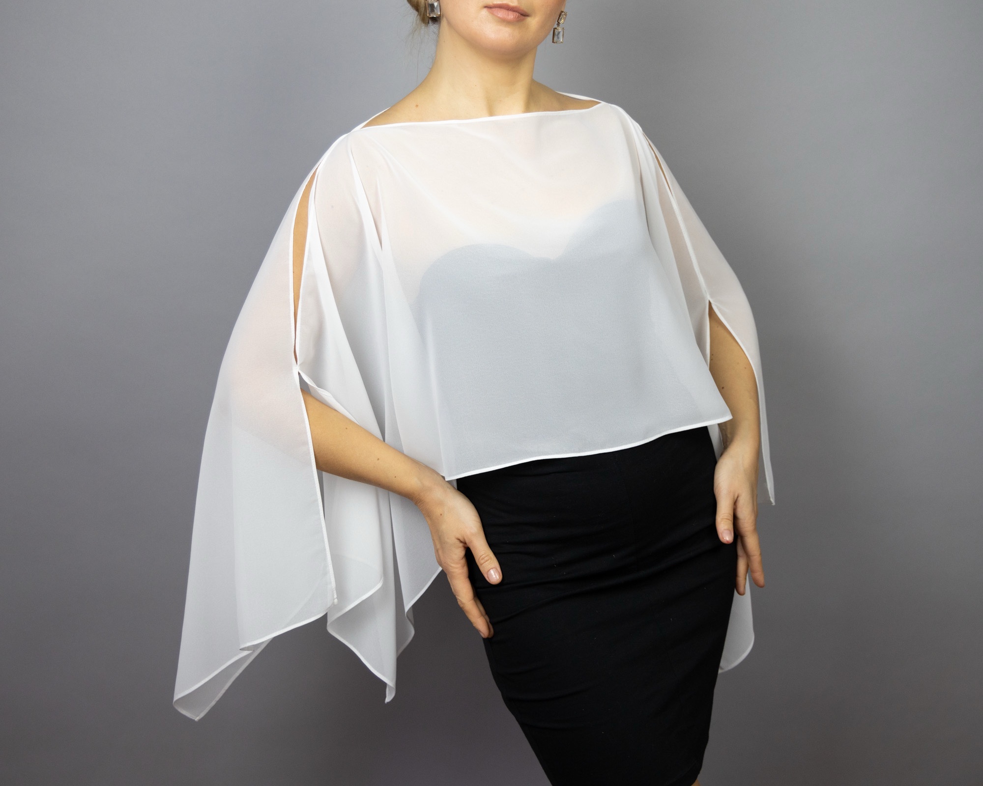 white chiffon capelet sheer cape