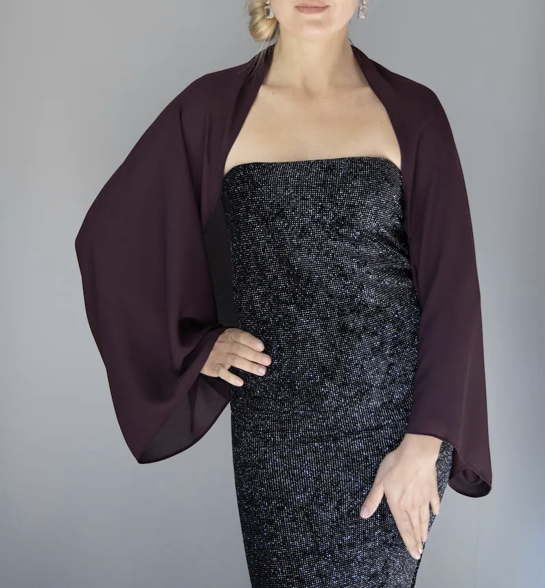 purple sleeves shrug bolero wrap made of sheer chiffon