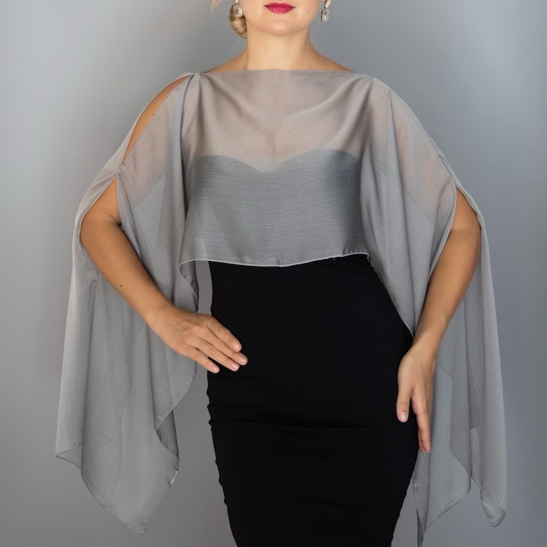 silver grey chiffon capelet sheer cape