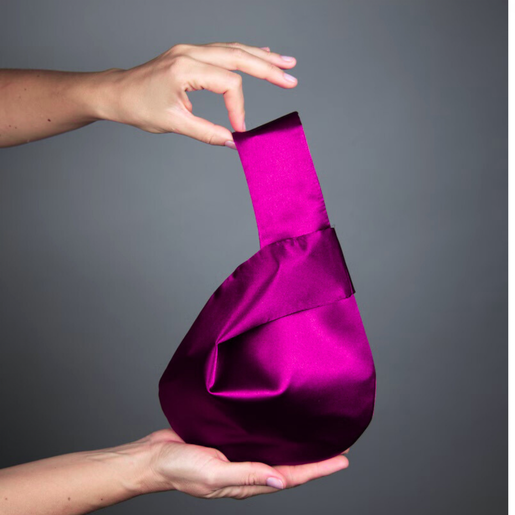 fuchsia satin purse japanese knot bag