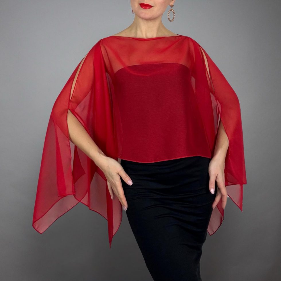 red chiffon capelet sheer cape