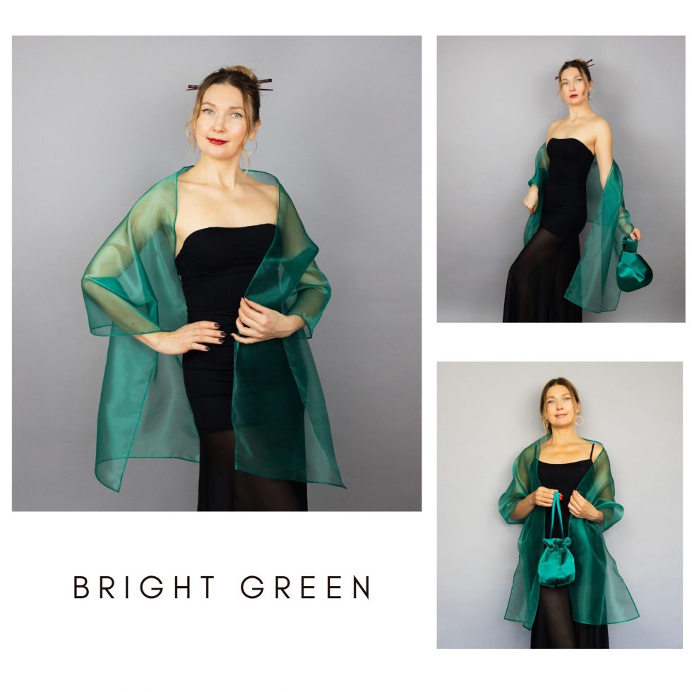 Bright Green organza wrap silver grey sheer shawl scarf silver grey sheer shrug bridesmaids scarf woman sheer scarf evening shawl prom
