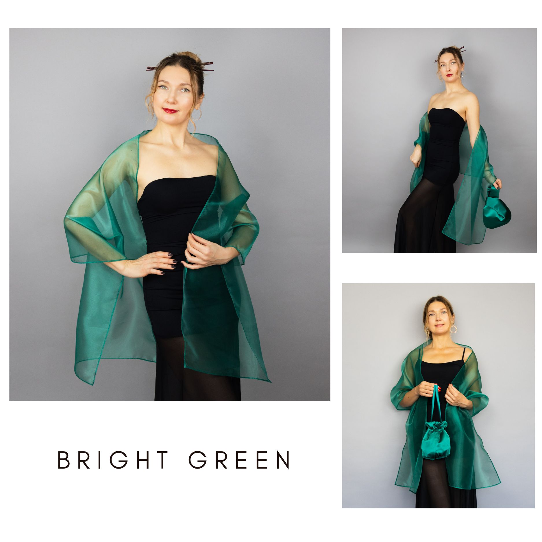 Bright Green organza wrap silver grey sheer shawl scarf silver grey sheer shrug bridesmaids scarf woman sheer scarf evening shawl prom