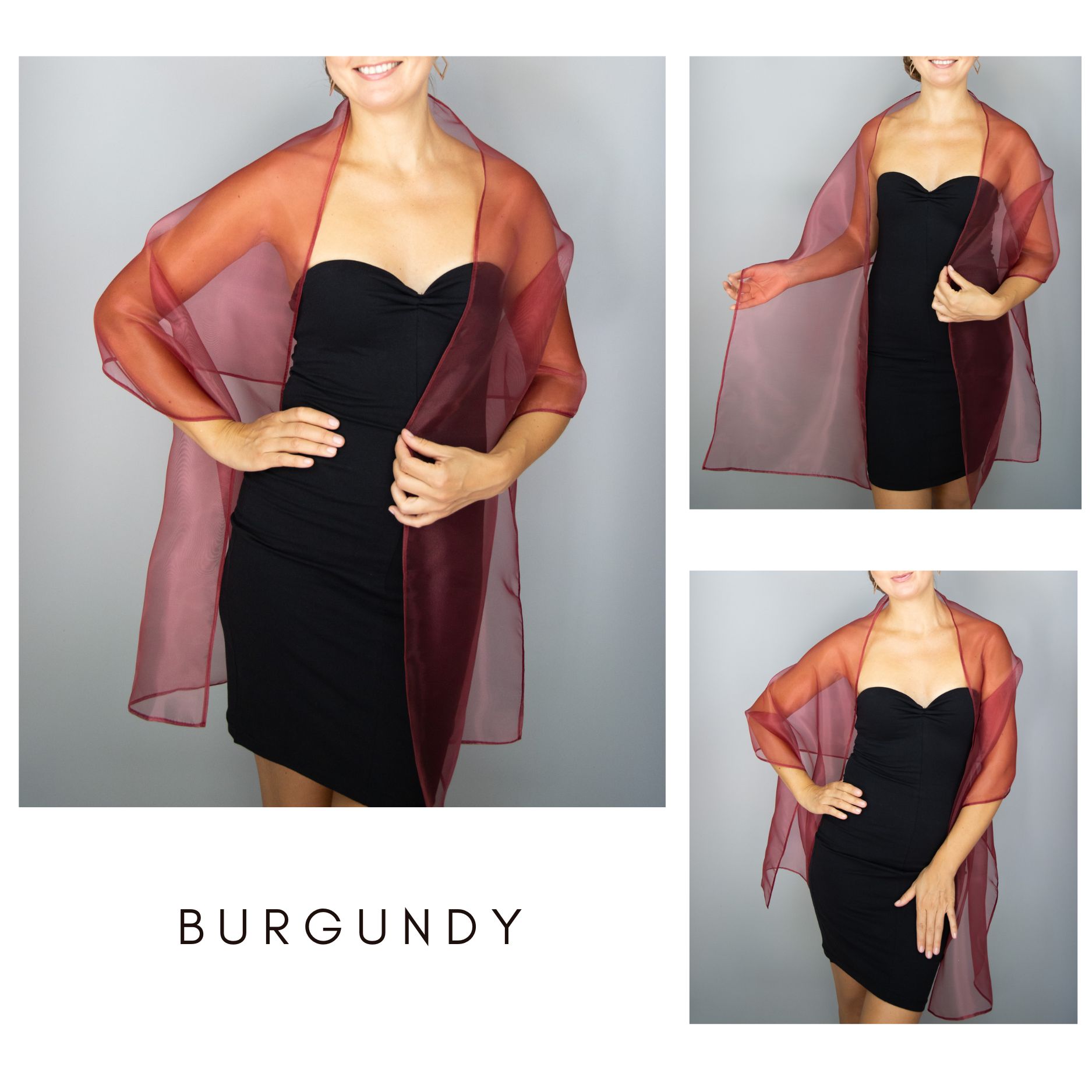 Burgundy organza wrap silver grey sheer shawl scarf silver grey sheer shrug bridesmaids scarf woman sheer scarf evening shawl prom