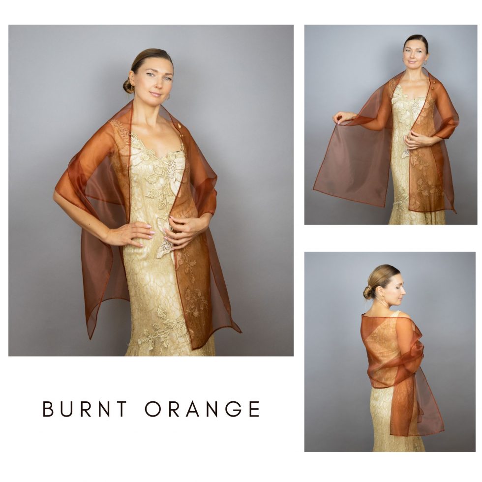 Burnt orange organza wrap silver grey sheer shawl scarf silver grey sheer shrug bridesmaids scarf woman sheer scarf evening shawl prom