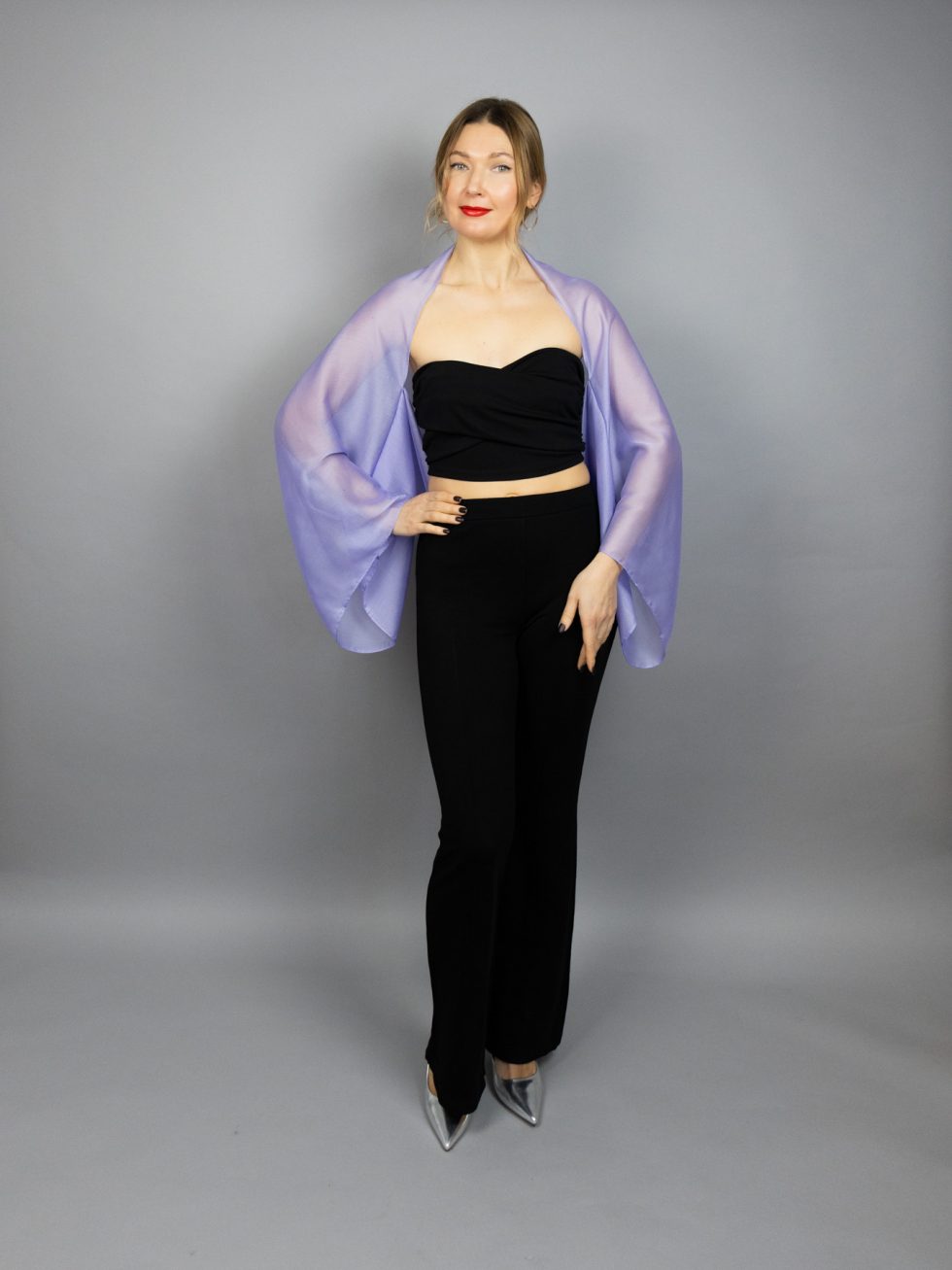 Lilac Luxury Chiffon sleeves wrap shawl bolero Winter wedding shrug elegant accessory lilac