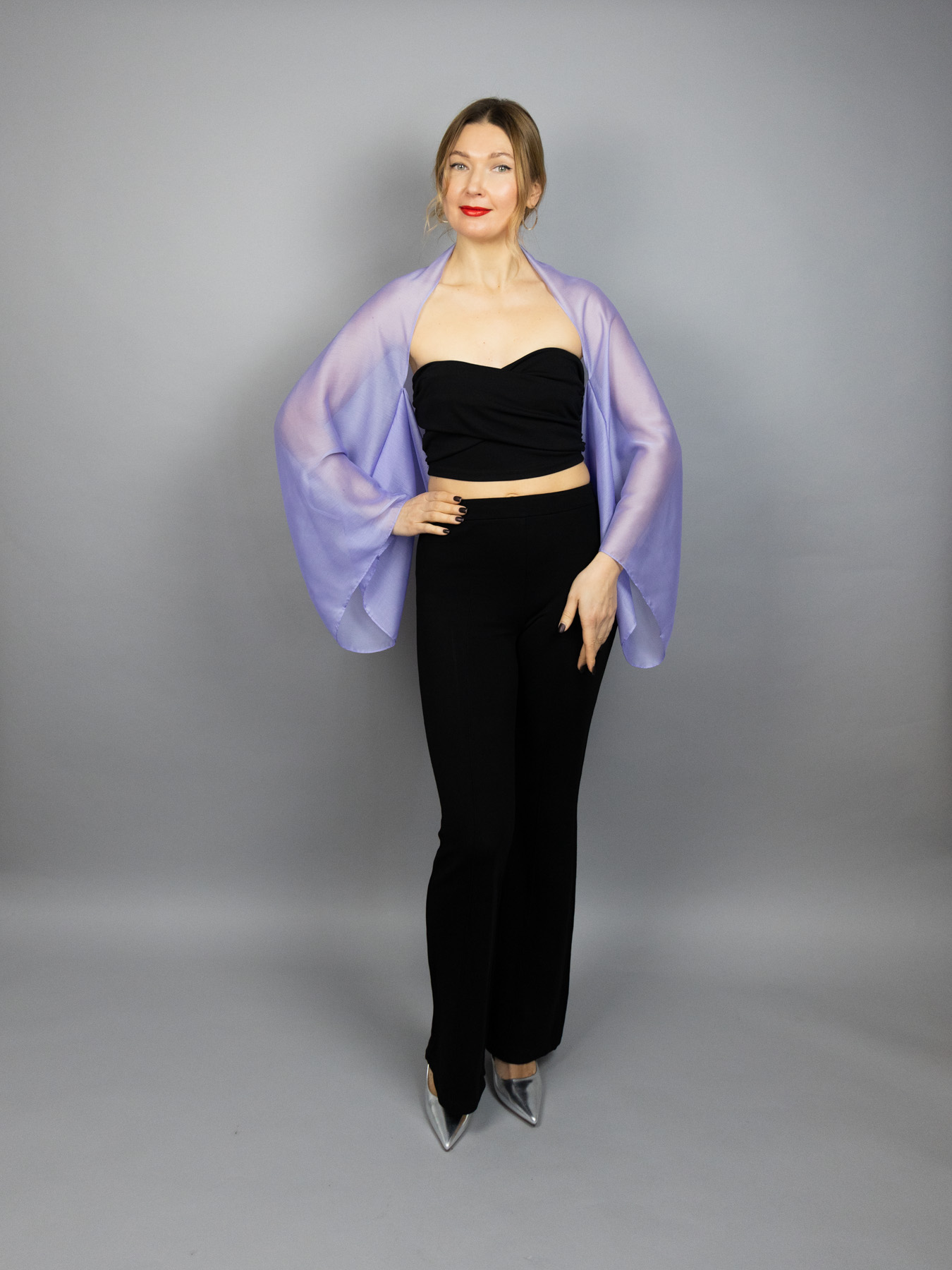 Lilac Luxury Chiffon sleeves wrap shawl bolero Winter wedding shrug elegant accessory lilac