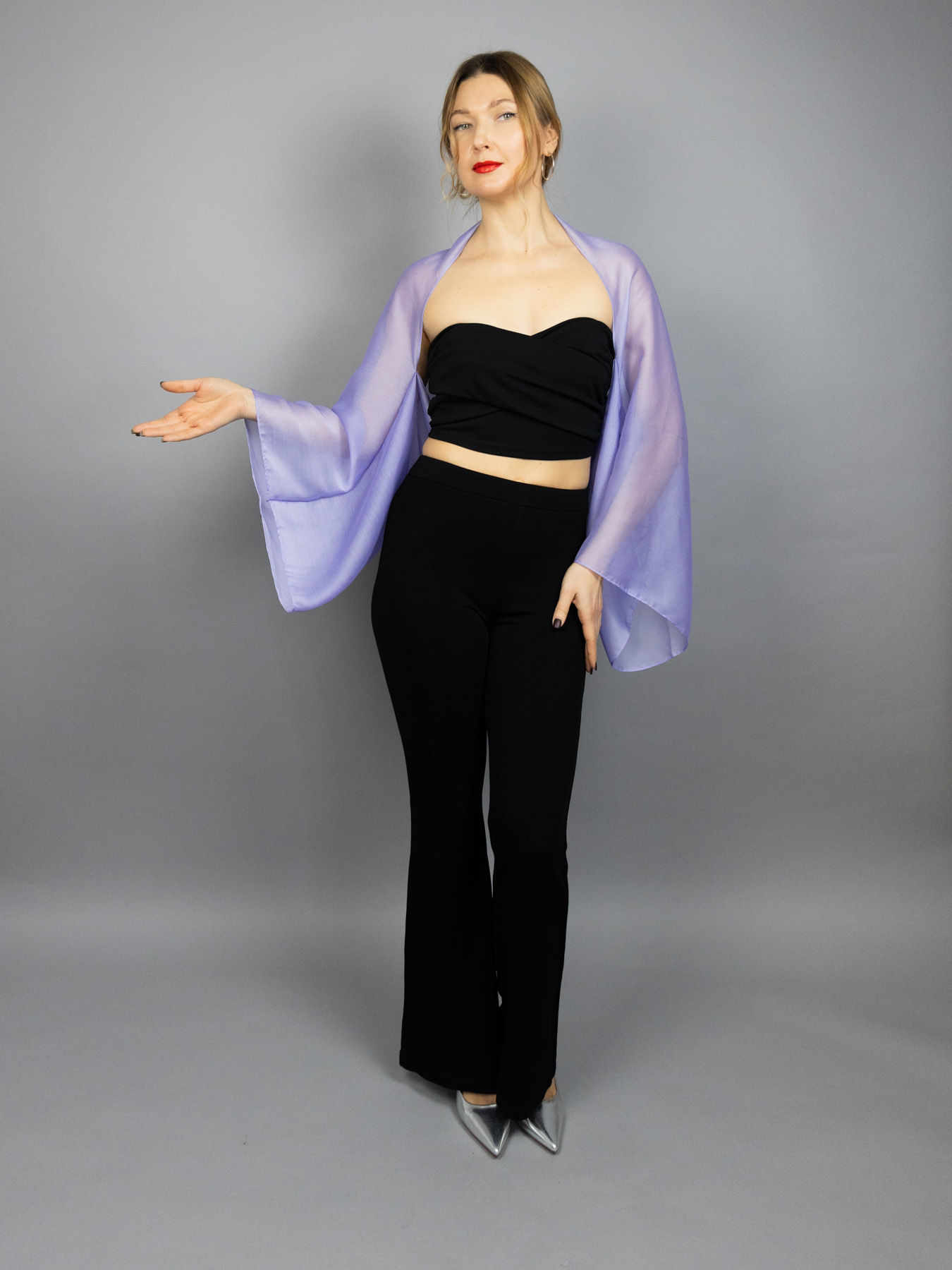 Lilac Luxury Chiffon sleeves wrap shawl bolero Winter wedding shrug elegant accessory lilac