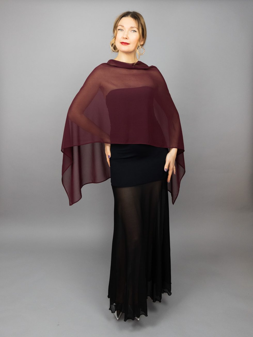 Chiffon wine greek cape wrap bolero capelet wedding or evening shrug, navy, white, blue shrug jacket, woman poncho, woman cape, choir cape