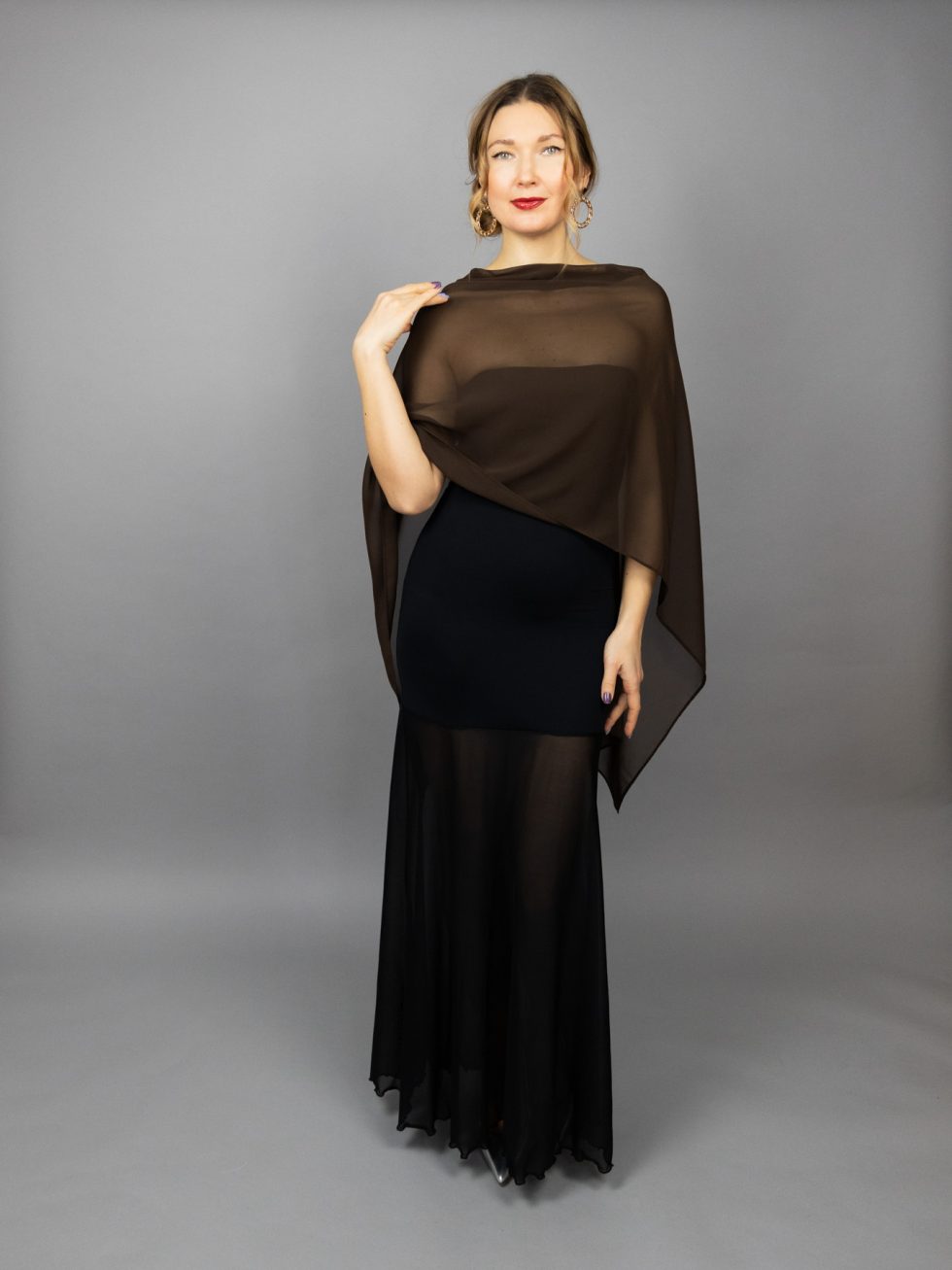 Chiffon dark brown wrap bolero capelet wedding or evening shrug, navy, white, blue shrug jacket, woman poncho, woman cape, choir cape