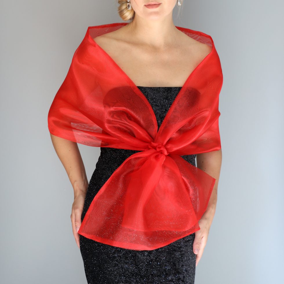 Red organza shawl red loop wrap organza