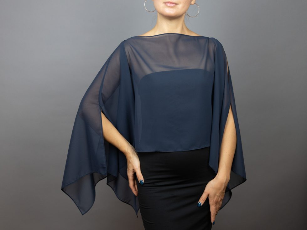 Petrol blue chiffon capelet sheer cape