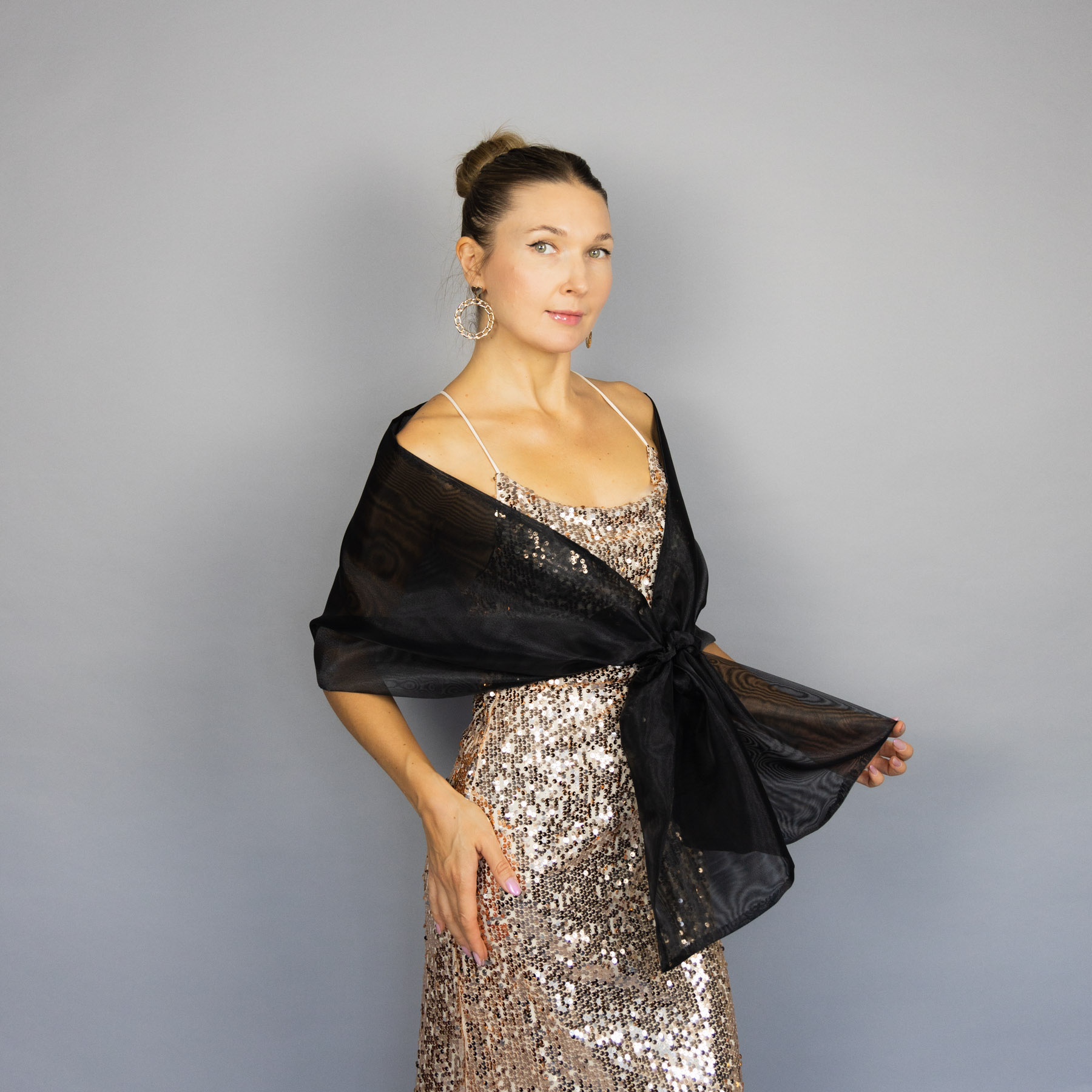 Black organza wrap black pull through wrap black shawl black bridesmaid shawl black organza scarf black loop wrap woman organza shrug