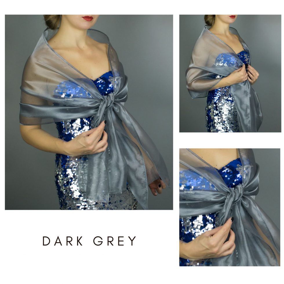 Dark grey organza wrap silver grey sheer shawl scarf silver grey sheer shrug bridesmaids scarf woman sheer scarf evening shawl prom
