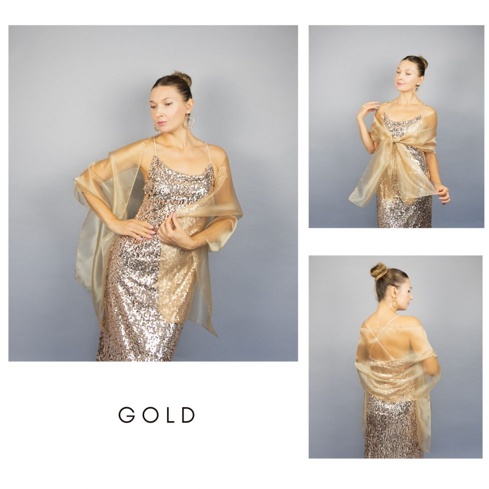 Gold organza wrap silver grey sheer shawl scarf silver grey sheer shrug bridesmaids scarf woman sheer scarf evening shawl prom