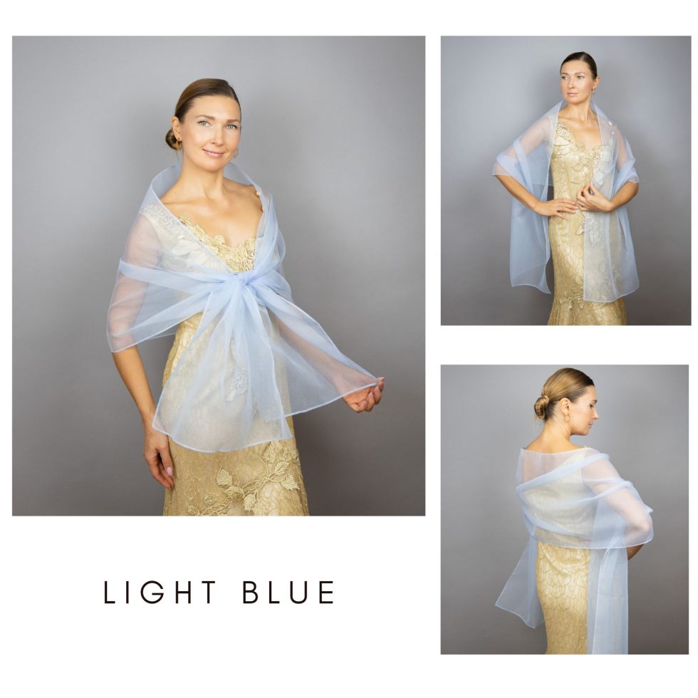 Light blue organza wrap silver grey sheer shawl scarf silver grey sheer shrug bridesmaids scarf woman sheer scarf evening shawl prom