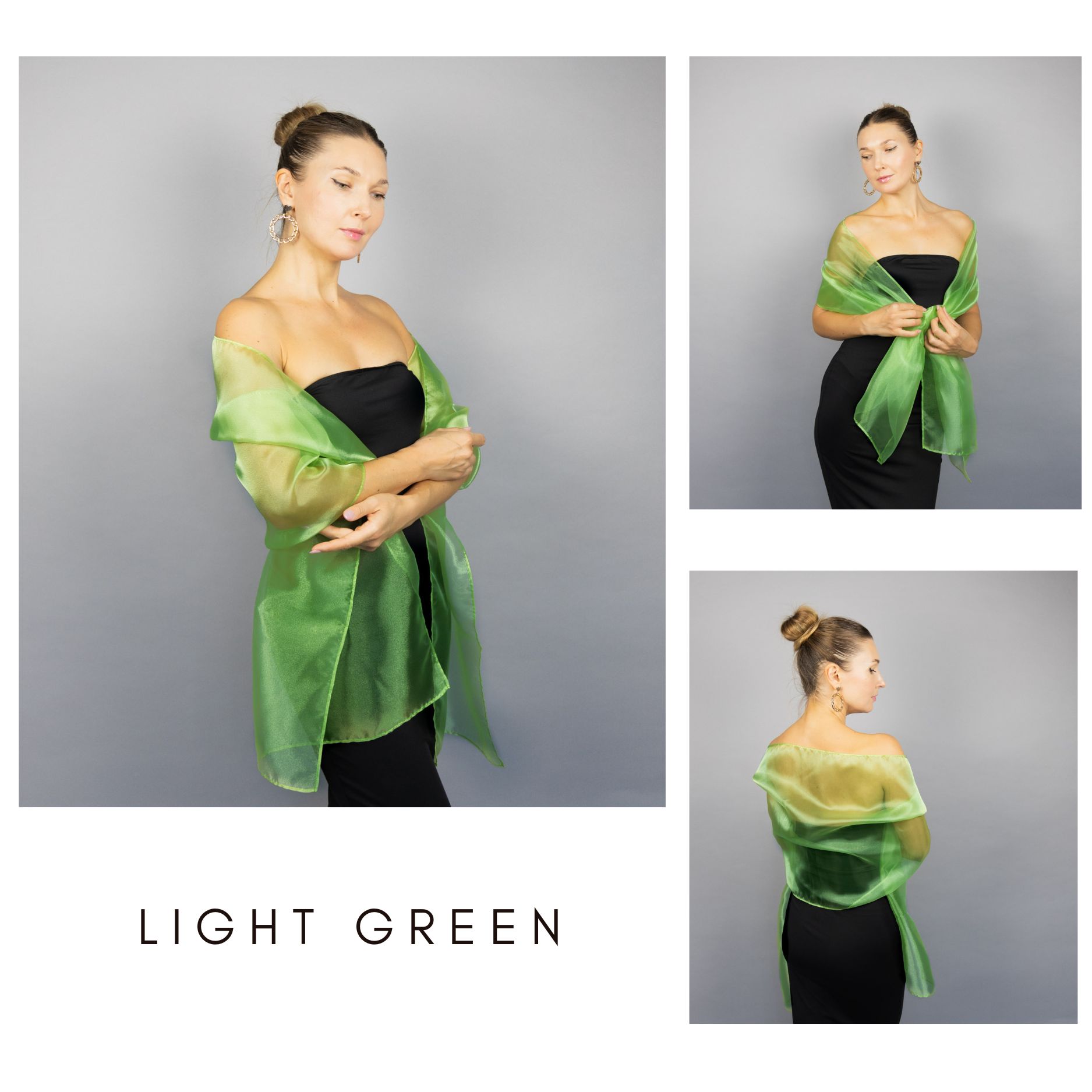 Light green organza wrap silver grey sheer shawl scarf silver grey sheer shrug bridesmaids scarf woman sheer scarf evening shawl prom