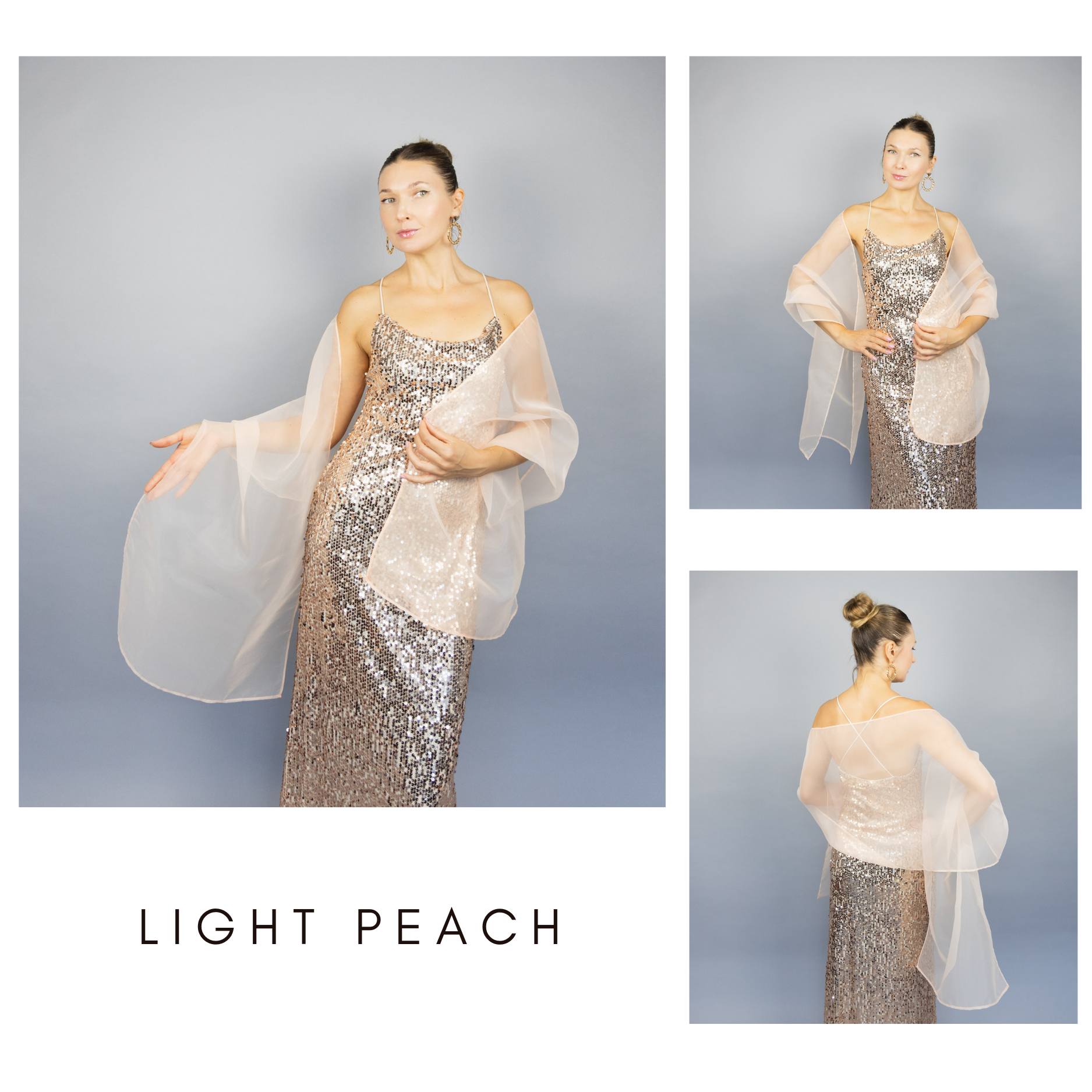 Light peach organza wrap silver grey sheer shawl scarf silver grey sheer shrug bridesmaids scarf woman sheer scarf evening shawl prom