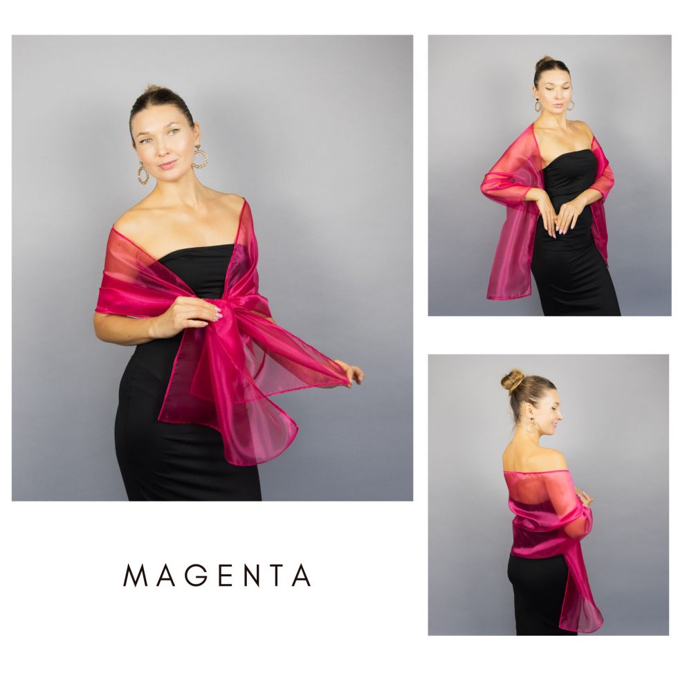 Magenta organza wrap silver grey sheer shawl scarf silver grey sheer shrug bridesmaids scarf woman sheer scarf evening shawl prom