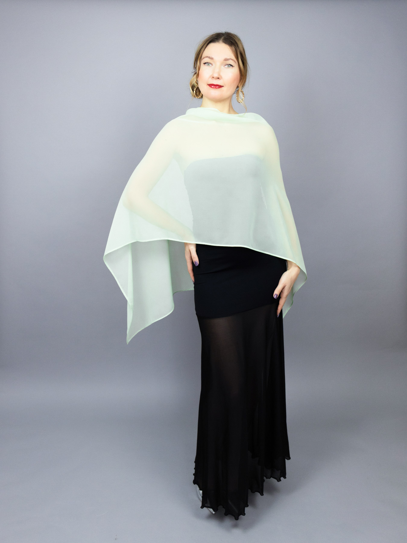 Chiffon mint green greek cape wrap bolero capelet wedding or evening shrug, navy, white, blue shrug jacket, woman poncho, woman cape, choir cape
