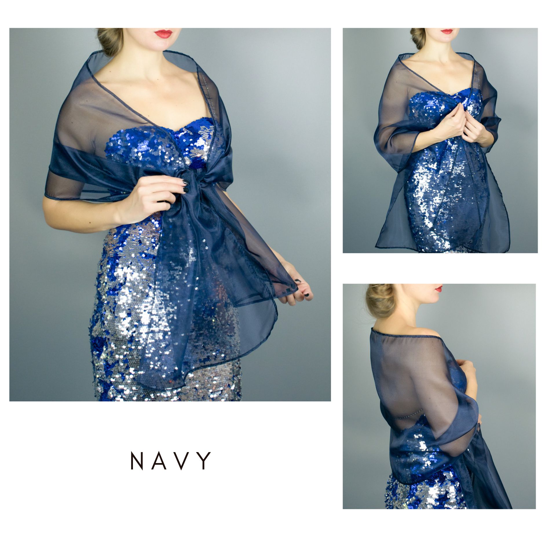 Navy organza wrap silver grey sheer shawl scarf silver grey sheer shrug bridesmaids scarf woman sheer scarf evening shawl prom