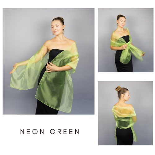 Neon green organza wrap silver grey sheer shawl scarf silver grey sheer shrug bridesmaids scarf woman sheer scarf evening shawl prom