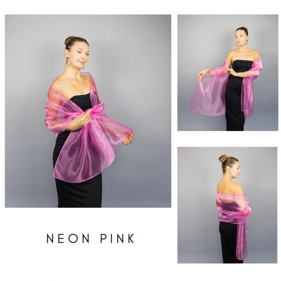Neon pink organza wrap silver grey sheer shawl scarf silver grey sheer shrug bridesmaids scarf woman sheer scarf evening shawl prom
