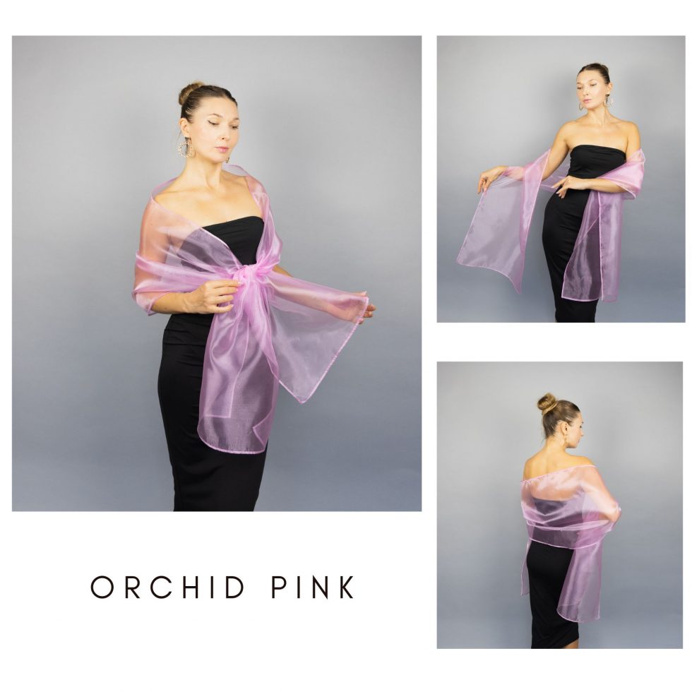Orchid pink organza wrap silver grey sheer shawl scarf silver grey sheer shrug bridesmaids scarf woman sheer scarf evening shawl prom