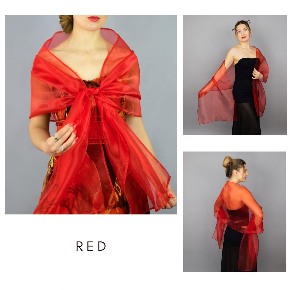 Red organza wrap silver grey sheer shawl scarf silver grey sheer shrug bridesmaids scarf woman sheer scarf evening shawl prom