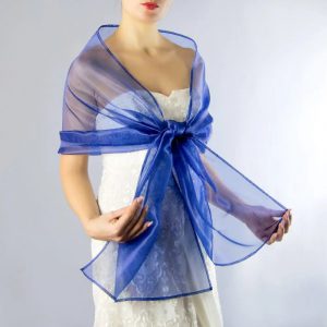 Royal blue organza wrap silver grey sheer shawl scarf silver grey sheer shrug bridesmaids scarf woman sheer scarf evening shawl prom