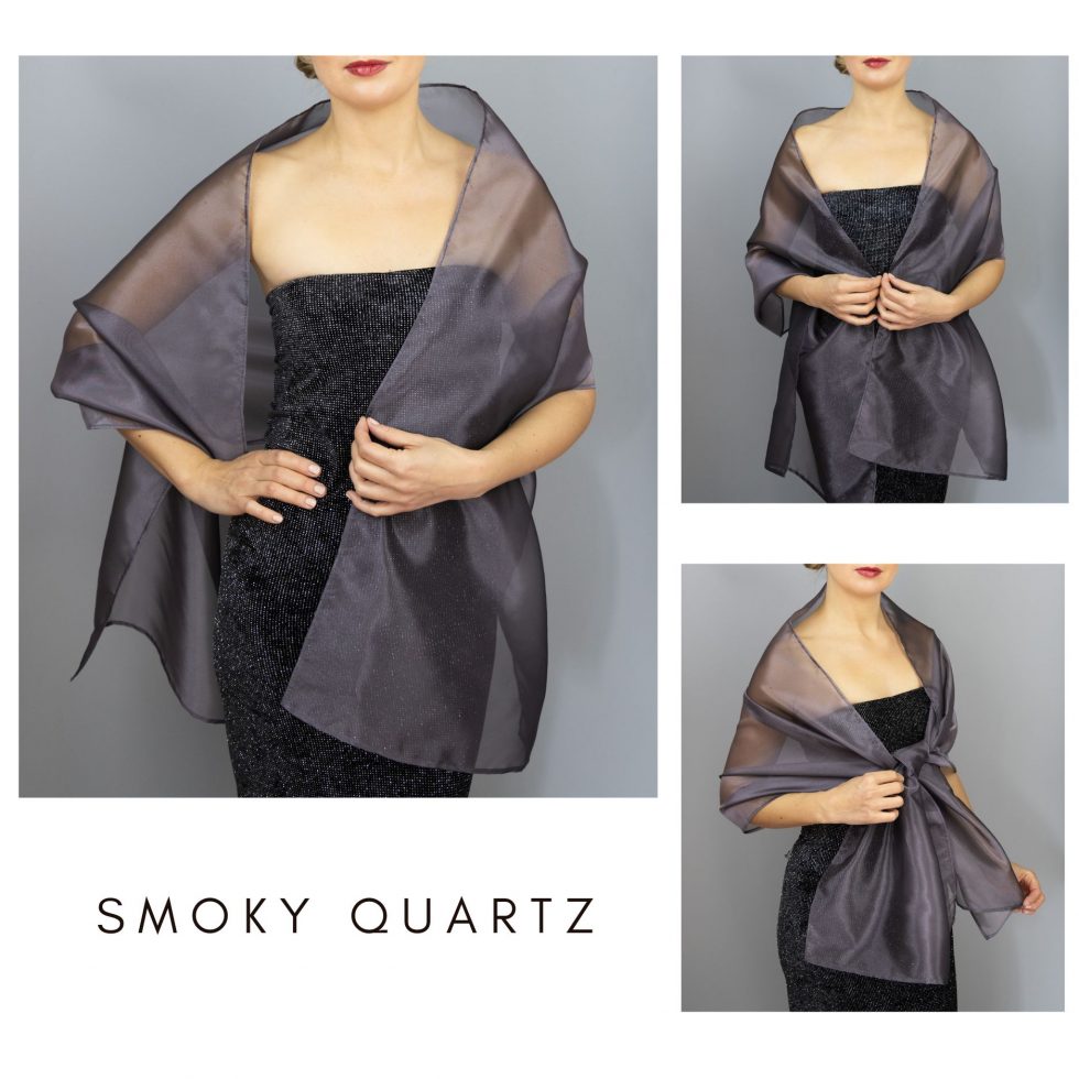 Smoky Quartz organza wrap silver grey sheer shawl scarf silver grey sheer shrug bridesmaids scarf woman sheer scarf evening shawl prom