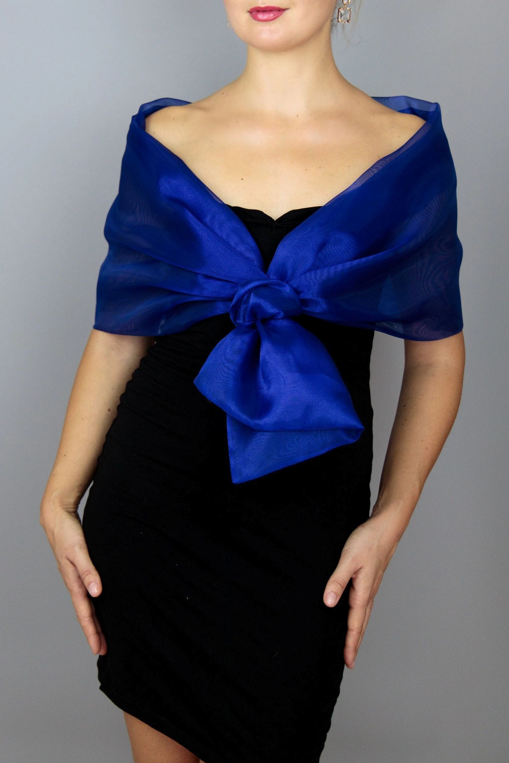 Royal blue organza shawl royal blue loop wrap organza