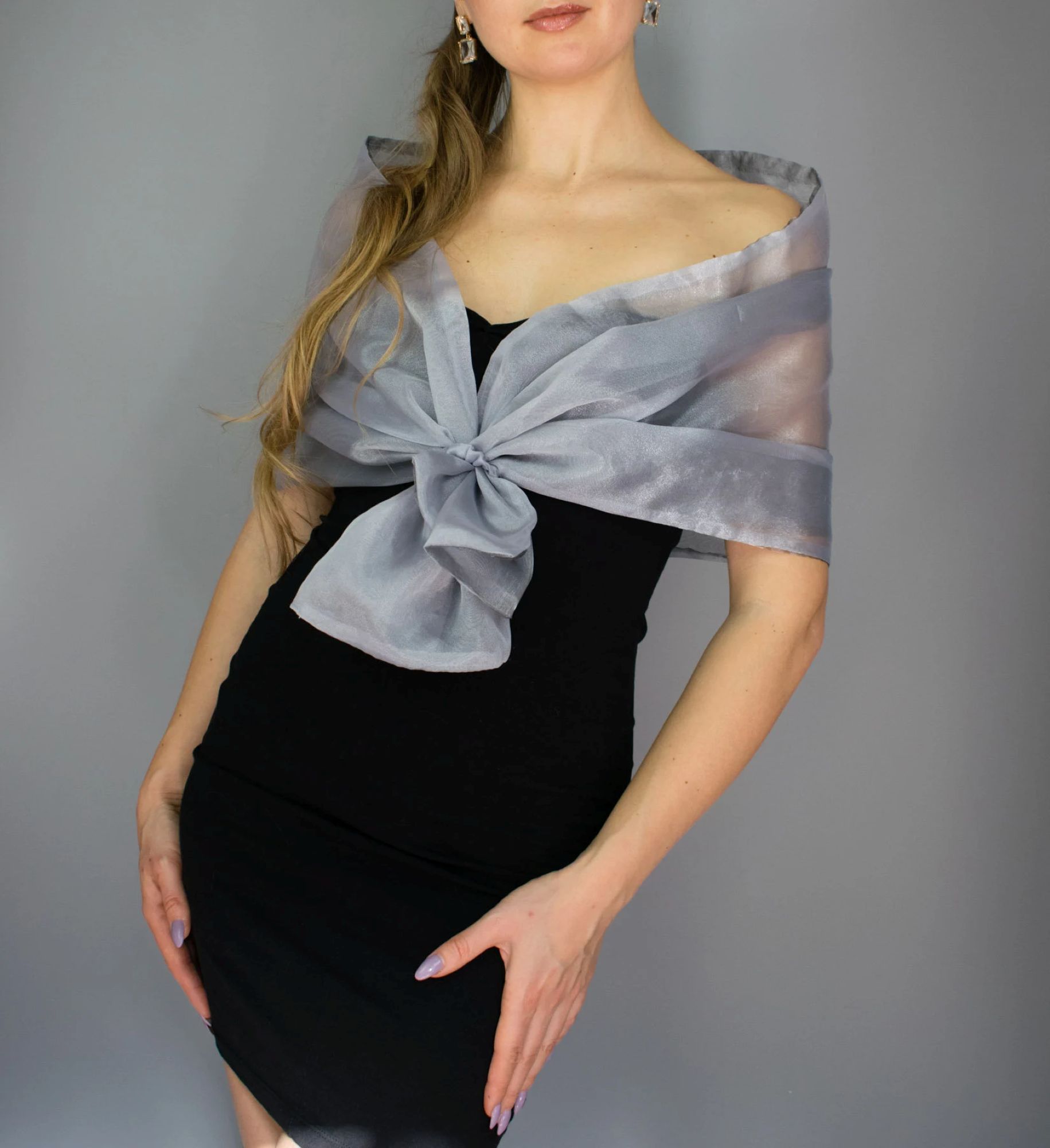 Silver grey organza shawl silver grey loop wrap organza