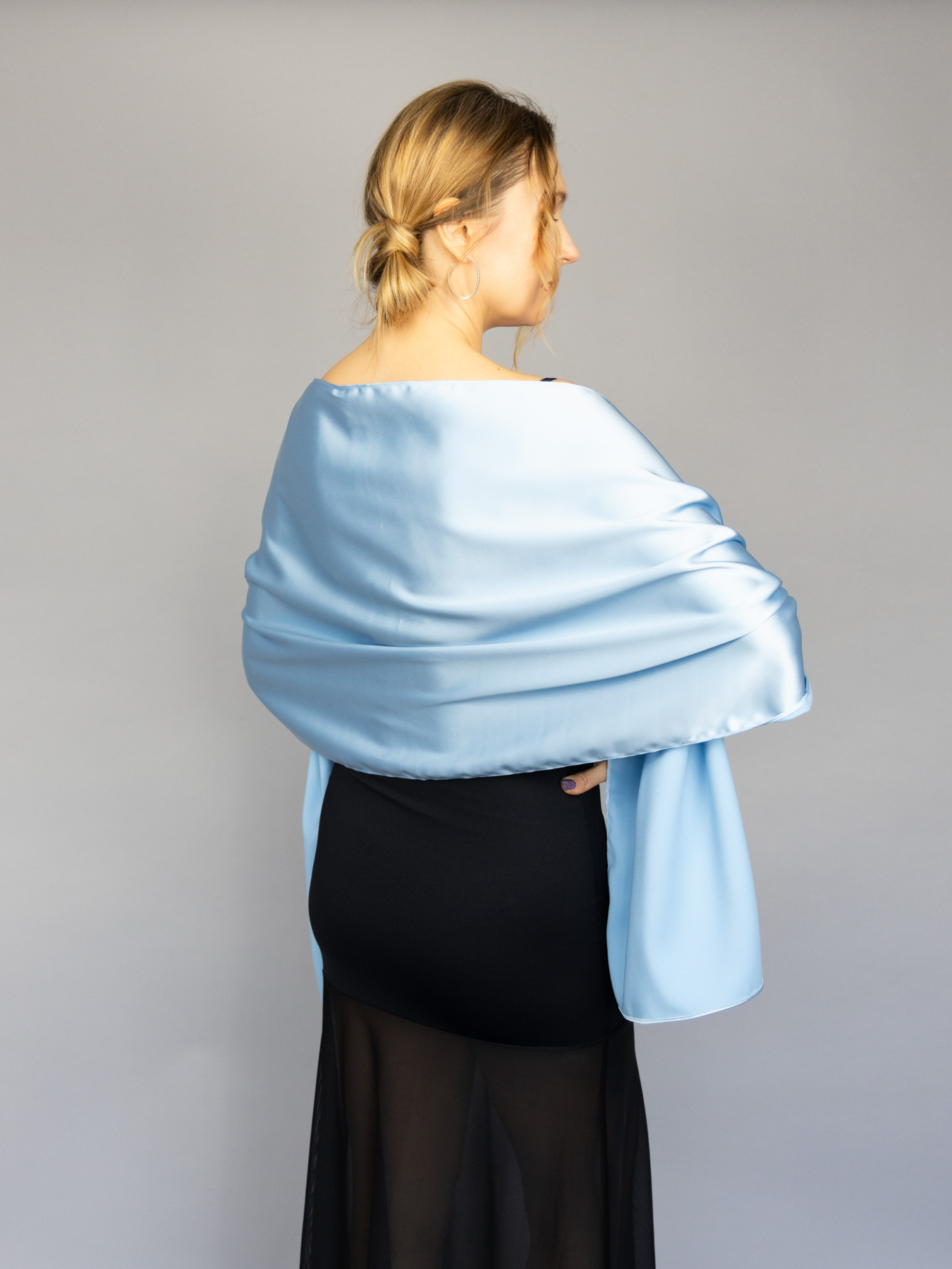 light blue satin shawl wrap