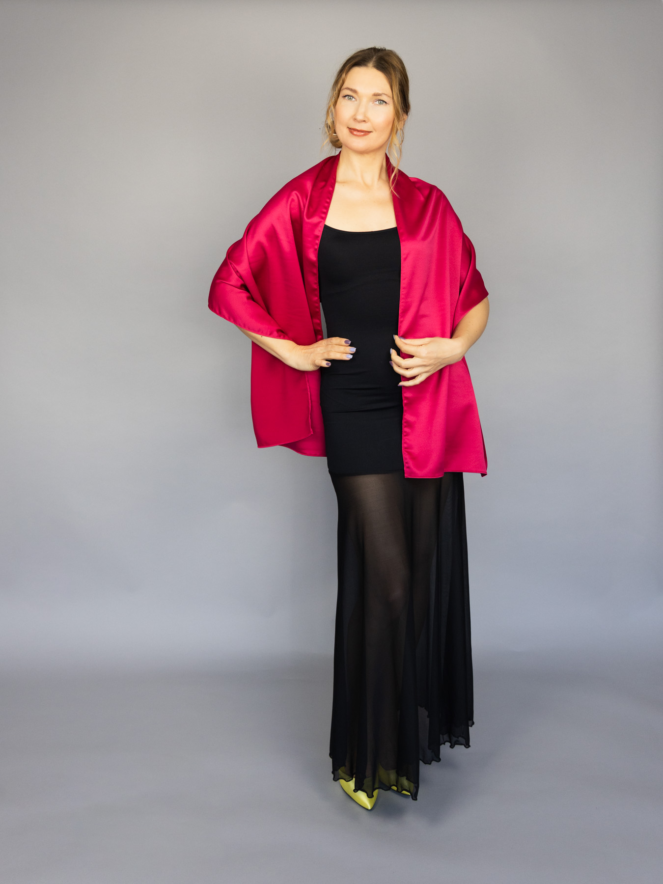 raspberry satin shawl wrap