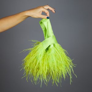 Neon green purse ostrich feathers Japanese knot bag