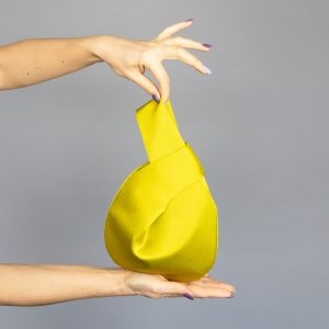 Japanese knot bag purse clutch yellow velvet wedding, party