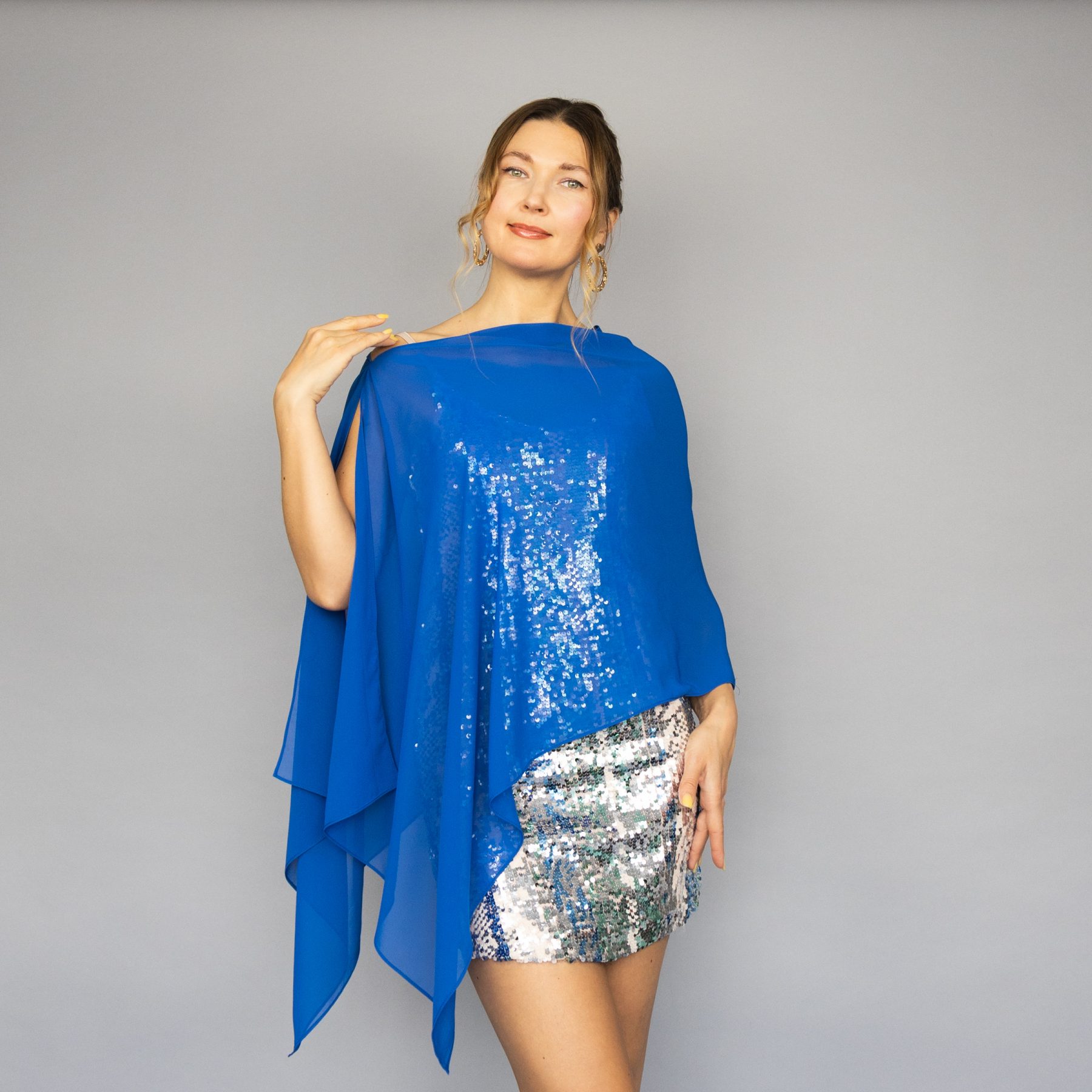 Chiffon royal blue wrap bolero capelet wedding or evening shrug, navy, white, blue shrug jacket, woman poncho, woman cape, choir cape